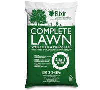 Elixir Gardens UK COMPLETE LAWN Weed, Feed & Mosskiller 10-2-2+8Fe | 20kg Bag | 4-in-1 Turf & Grass Fertiliser/Feed with Iron, Dicamba & Mecoprop-P