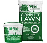 Elixir Gardens UK COMPLETE LAWN Weed, Feed & Mosskiller 10-2-2+8Fe | 4-in-1 Turf & Grass Fertiliser/Feed with Added Iron, Dicamba & Mecoprop-P | 32 Square Meters Coverage | 1kg Tub