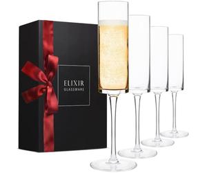 ELIXIR GLASSWARE Champagne Flutes, Edge Champagne Glass Set of 4 - Modern & Elegant for Women, Men, Wedding, Anniversary, Christmas, Birthday - 6oz, Premium Crystal