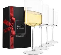 ELIXIR GLASSWARE Crystal Square Wine Glasses - Set of 4-14 oz Stemware - Red Wine & White Wine Entertaining Drinkware - 100% Lead-Free Glass - Unique Modern Design