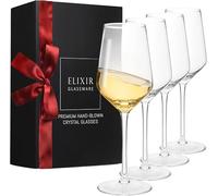 ELIXIR GLASSWARE Crystal Wine Glasses - Hand Blown Red & White Wine Glasses - Set of 4 Long Stem Wine Glasses, Premium Crystal - Wedding, Anniversary, Christmas - 13 oz, Clear