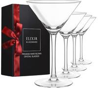ELIXIR GLASSWARE Martini Glasses Set of 4 - Hand Blown Crystal Martini Glasses with Stem - Elegant Cocktail Glasses for Bar, Martini, Cosmopolitan, Manhattan, Gimlet, Pisco Sour 9oz, Clear