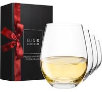 ELIXIR GLASSWARE Premium Crystal Stemless Wine Glasses - Hand Blown, Red White Wine Glasses Set of 4- Wine Tasting, Wedding, Anniversary, Christmas, Party - 18 oz, Clear