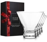 ELIXIR GLASSWARE Stemless Martini Glasses Set of 4 - Hand Blown Crystal Martini Glasses - Elegant Cocktail Glasses for Bar, Martini, Cosmopolitan, Manhattan, Gimlet, Pisco Sour 9oz, Clear