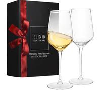 ELIXIR GLASSWARE White Wine Glasses - Hand Blown Crystal Wine Glasses - Set of 2 Long Stem Wine Glasses, 100% Lead Free Premium Crystal - Gift for Wedding, Anniversary, Christmas - 13 oz, Clear