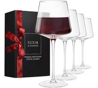 Elixir Modern Red Wine Glasses Set of 4 - Hand Blown Crystal Wine Glasses - Tall Long Stem Wine Glass Chef Sommelier - Unique Large Wine Glasses with Stem for Red Wine - 22oz Clear