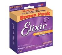 Elixir Nanoweb 80/20 Bronze Light 12 - 53 Acoustic Guitar Strin - 3 Pack