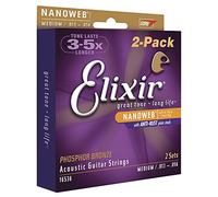 Elixir Nanoweb coated 16536 acoustic medium 13-56 phosphor bronze guitar strings (2 packs)