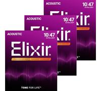 Elixir NANOWEB Phospherbrons Extra Light .010-.047#16002 Acoustic Guitar Strings Set of 3
