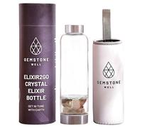 Elixir2Go Crystal Elixir Water Bottle - 470 ml Shatter Resistant Glass Gemstone Water Bottle for Making Gemwater - Includes Gemstones and Neoprene Sleeve (Smoky Quartz & Clear Quartz)