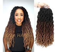 Eliza Wavy Gypsy Locs Faux Locs Ombre Crochet Hair 18 Inches 6 Packs/Lot Goddess Locs 100% Kanekalon Fibre African Roots Dreadlocs Synthetic Braiding Hair Extensions for Black Women (18 Inches, 6