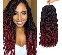 Eliza Wavy Gypsy Locs Ombre Crochet Hair, 18 Inches, 8 Packs/Lot Goddess Locs 100% Kanekalon Fibre Faux Locs African Roots Dreadlocs Synthetic Braiding Hair Extensions for Black Women (18 Inches