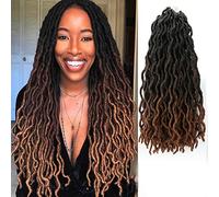 Eliza Wavy Gypsy Locs Ombre Crochet Hair, 18 Inches, 8 Packs/Lot Goddess Locs 100% Kanekalon Fibre Faux Locs African Roots Dreadlocs Synthetic Braiding Hair Extensions for Black Women (18 Inches