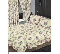 Elizabeth Blue, Super King Size Bed Duvet/Quilt Cover Set, by THE CAMEO COLLECTION, Traditional Floral Frilled Bedding Set, Rose Flowers Cream Pink Green