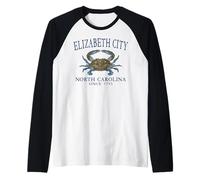 Elizabeth City NC Claw Crab Since 1793 Navy Blue Letters Raglan Baseball Tee