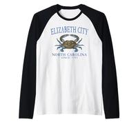 Elizabeth City NC Claw Crab Town Since 1793 Blue Letters Raglan Baseball Tee