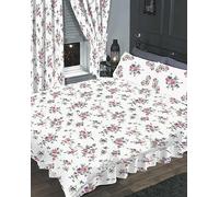 Elizabeth Purple, Single Bed Complete Set, by THE CAMEO COLLECTION, Duvet/Quilt Cover & Pillowcase & Fitted Valance Sheet, Traditional Floral Set Rose Flowers White Lilac Pink Green