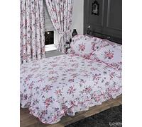 Elizabeth Purple, Super King Size Bed Duvet / Quilt Cover Set, BY THE CAMEO COLLECTION, Traditional Floral Frilled Bedding Set, Rose Flowers White Lilac Pink Green by The Cameo Collection