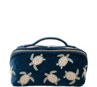 Elizabeth Scarlett Turtle Conservation Marine Navy Velvet Open Flat Makeup Bag
