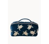 Elizabeth Scarlett Turtle Conservation Marine Navy Velvet Open Flat Makeup Bag