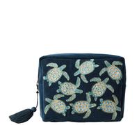 Elizabeth Scarlett Turtle Conservation Marine Navy Velvet Wash Bag