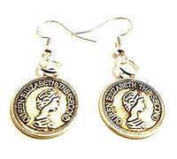 Elizabeth The Second Double Sided Coin Earrings on Sterling Silver Hooks Dangle Drop Earrings The Queens Head Coin Earrings