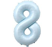 Elizakumi BB Blue Number 8 Balloon Large 8th Birthday Anniversary Helium Foil Number Balloon 8 Baby Blue / 40inch Party Deco