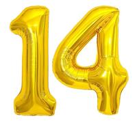 Elizakumi Gold Number Balloon 14/41 Large 14th 41th Birthday Anniversary Foil Helium Number 14/41 Gold / 40inch Party Deco