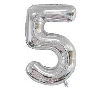 Elizakumi Silver Number 5 Balloon Large 5th Birthday Anniversary Helium Foil Number Balloon 5 Silver / 40inch Party Deco