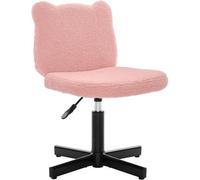 ELIZE Swivel Vanity Stool With Bear Ear Backrest, Height Adjustable Teddy Velvet Dressing Table Chair, Pink