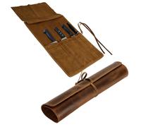 ELIZO Genuine Leather Knife Roll Set Small Chef's Knife Case Holder Cutlery Sheath Carrying Case Organizer Storage Bag Travel Friendly Artist Gift for Men & Women Teak