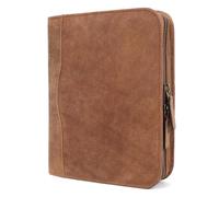 ELIZO Leather A5 Portfolio Padfolio Folio A5 Notebook Journal Cover Planner Binder Small Mens Business Work Folder Organizer (Saddle)