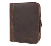 ELIZO Leather Portfolio Leather Padfolio Folio A5 Notebook Cover Work Folder Business Portfolio Organizer Binder Men Women Small (Dark Brown, A5)