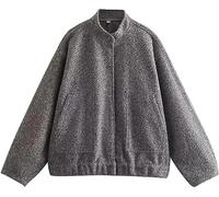 ELizoop Women's Casual Button Down Jackets Oversized Varsity Wool Blend Coat Winter Bomber Outwear with Pockets (L,Dark Grey)