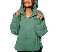 ELizoop Women's Oversized Hooded Puffer Jacket Quilted Lightweight Long Sleeve Coat Winter Warm Padded Pullover (S,Green)