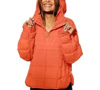 ELizoop Women's Oversized Hooded Puffer Jacket Quilted Lightweight Long Sleeve Coat Winter Warm Padded Pullover (S,Orange)