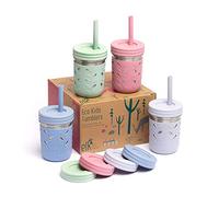 Elk and Friends 10oz Stainless Steel Kids + Toddler Drinking Cups | The Original Mason Jars with Lids + Sleeves + Straws | Smoothie Cups | Spill Resistant | Dishwasher Safe | 4 Pack