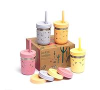 Elk and Friends 10oz Stainless Steel Kids + Toddler Drinking Cups | The Original Mason Jars with Lids + Sleeves + Straws | Smoothie Cups | Spill Resistant | Dishwasher Safe | 4 Pack