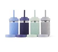 Elk and Friends 12oz Glass Kids + Toddler Drinking Cups | The Original Mason Jars with Lids + Sleeves + Straws | Smoothie Cups | Spill Resistant | Dishwasher Safe | 4 Pack