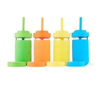 Elk and Friends 12oz Glass Kids + Toddler Drinking Cups | The Original Mason Jars with Lids + Sleeves + Straws | Smoothie Cups | Spill Resistant | Dishwasher Safe | 4 Pack