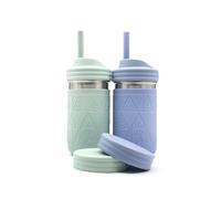 Elk and Friends 14oz Stainless Steel Kids + Toddler Drinking Cups | The Original Mason Jars with Lids + Sleeves + Straws | Smoothie Cups | Spill Resistant | Dishwasher Safe | 2 Pack