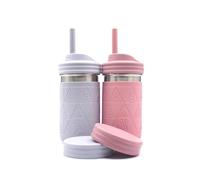 Elk and Friends 14oz Stainless Steel Kids + Toddler Drinking Cups | The Original Mason Jars with Lids + Sleeves + Straws | Smoothie Cups | Spill Resistant | Dishwasher Safe | 2 Pack