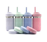 Elk and Friends 14oz Stainless Steel Kids + Toddler Drinking Cups | The Original Mason Jars with Lids + Sleeves + Straws | Smoothie Cups | Spill Resistant | Dishwasher Safe | 4 Pack