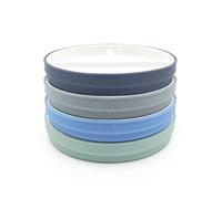 Elk and Friends Kids 6.7” Porcelain White Divided Plates with Silicone Sleeves | Suitable for Babies/Toddlers | Microwave & Dishwasher Safe | Non Slip Dinnerware | Snack Dishes | 4 Pack