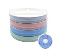 Elk and Friends Kids 6.7” Porcelain White Divided Plates with Silicone Suction Sleeves | Suitable for Babies/Toddlers | Microwave & Dishwasher Safe | Stay Put Dinnerware | Snack Dishes | 4 Pack