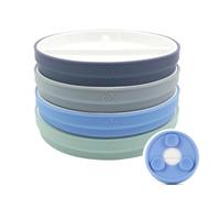 Elk and Friends Kids 6.7” Porcelain White Divided Plates with Silicone Suction Sleeves | Suitable for Babies/Toddlers | Microwave & Dishwasher Safe | Stay Put Dinnerware | Snack Dishes | 4 Pack