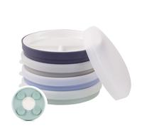 Elk and Friends Kids 7.8” Porcelain White Divided Plates with Silicone Suction Sleeves + Lids | Suitable for Babies/Toddlers | Microwave & Dishwasher Safe | Stay Put Dinnerware | Snack Dishes | 4 Pack