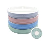 Elk and Friends Kids 7.8” Porcelain White Divided Plates with Silicone Suction Sleeves | Suitable for Babies/Toddlers | Microwave & Dishwasher Safe | Stay Put Dinnerware | Snack Dishes | 4 Pack