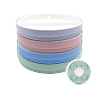 Elk and Friends Kids 7.8” Porcelain White Divided Plates with Silicone Suction Sleeves | Suitable for Babies/Toddlers | Microwave & Dishwasher Safe | Stay Put Dinnerware | Snack Dishes | 4 Pack