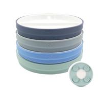 Elk and Friends Kids 7.8” Porcelain White Divided Plates with Silicone Suction Sleeves | Suitable for Babies/Toddlers | Microwave & Dishwasher Safe | Stay Put Dinnerware | Snack Dishes | 4 Pack
